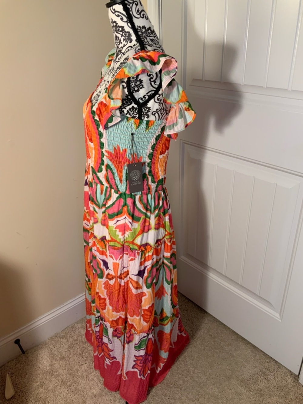 Vince Camuto Floral Tiered Maxi Dress in Orange and Pink NWT - Picture 4 of 6